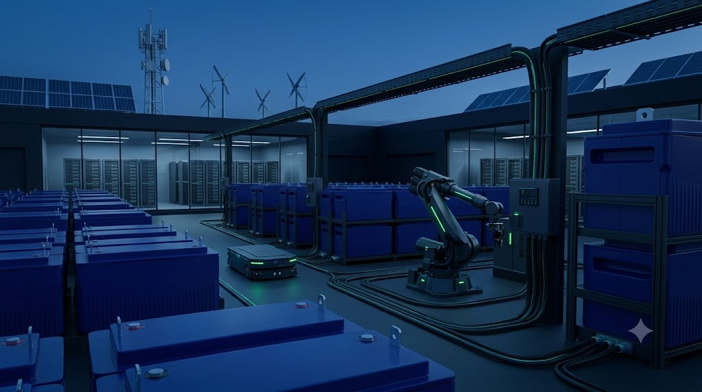 Amprex battery infrastructure with data center, renewable energy, and automation systems
